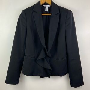 WHBM Black Lined Blazer Suit Jacket Ruffle Detail Size 2